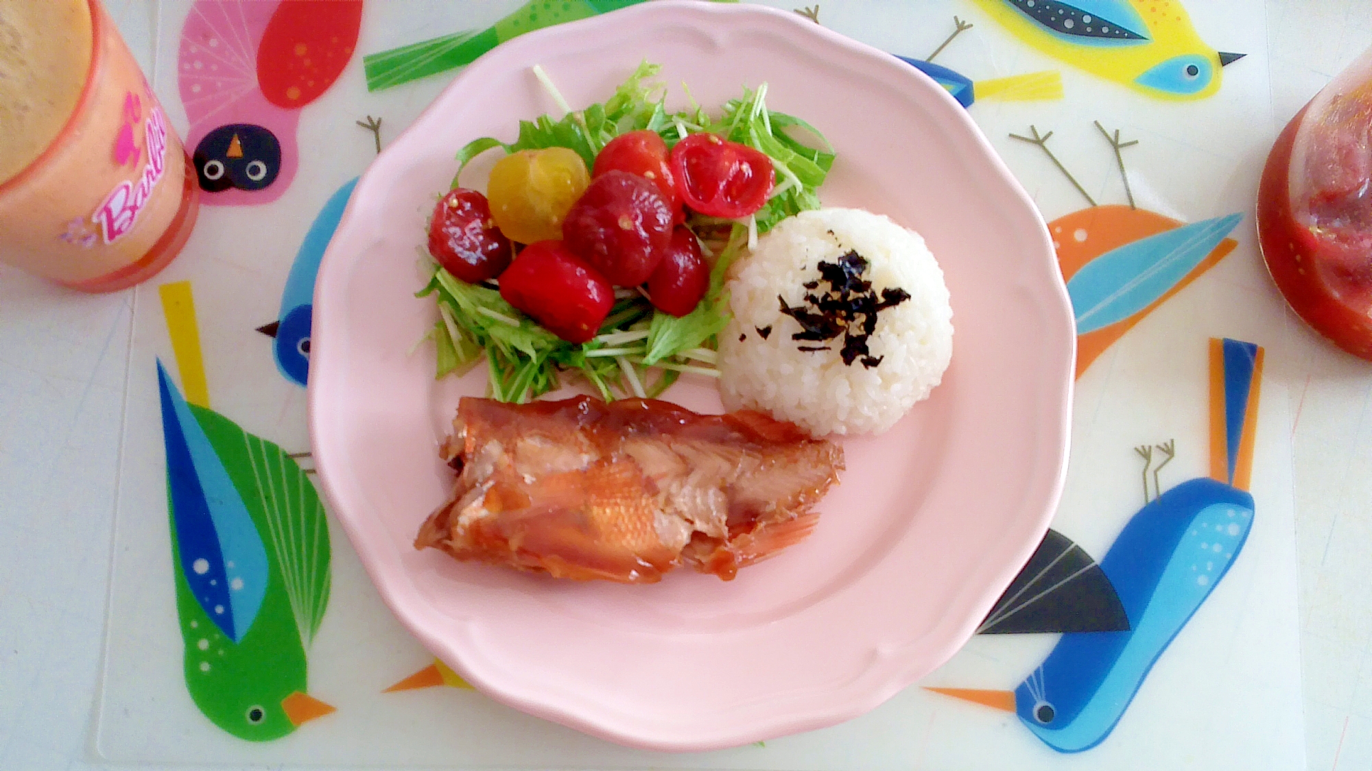 魚の煮つけとカラフルトマトのワンプレート