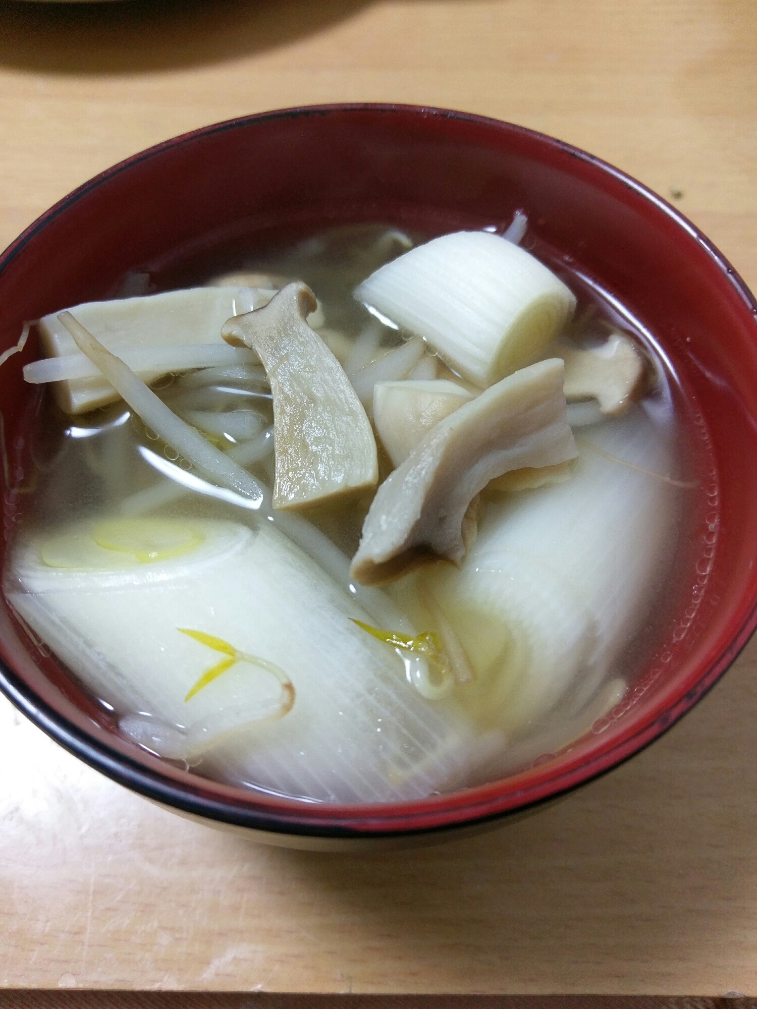 ネギとキノコの簡単スープ　~椎茸の戻し汁を使って~