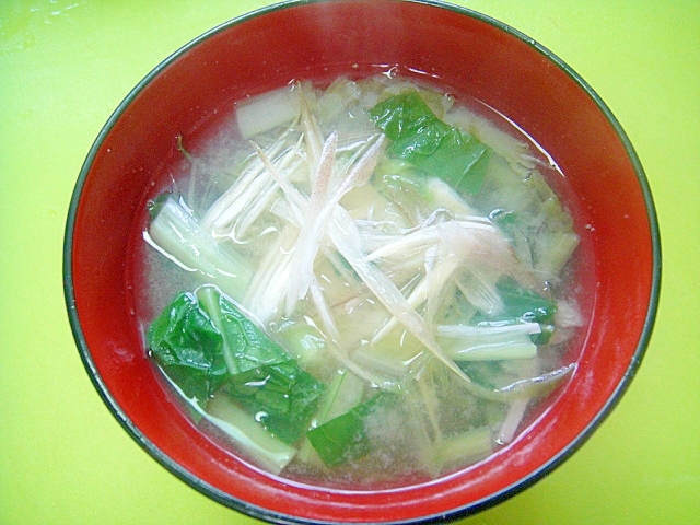 白菜と小松菜みょうがの味噌汁