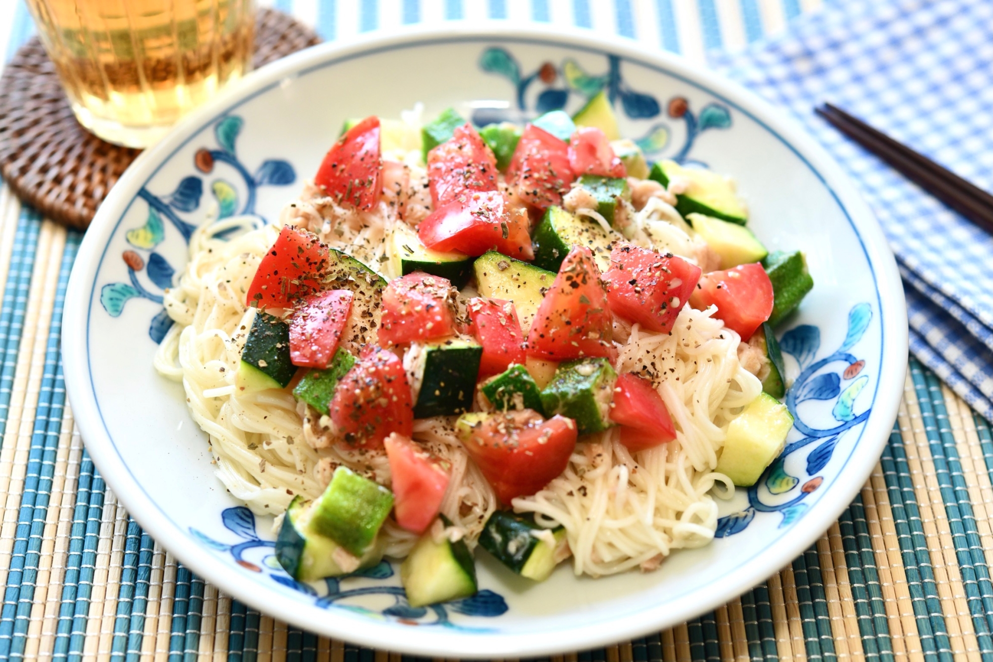 夏野菜とツナの洋風そうめん