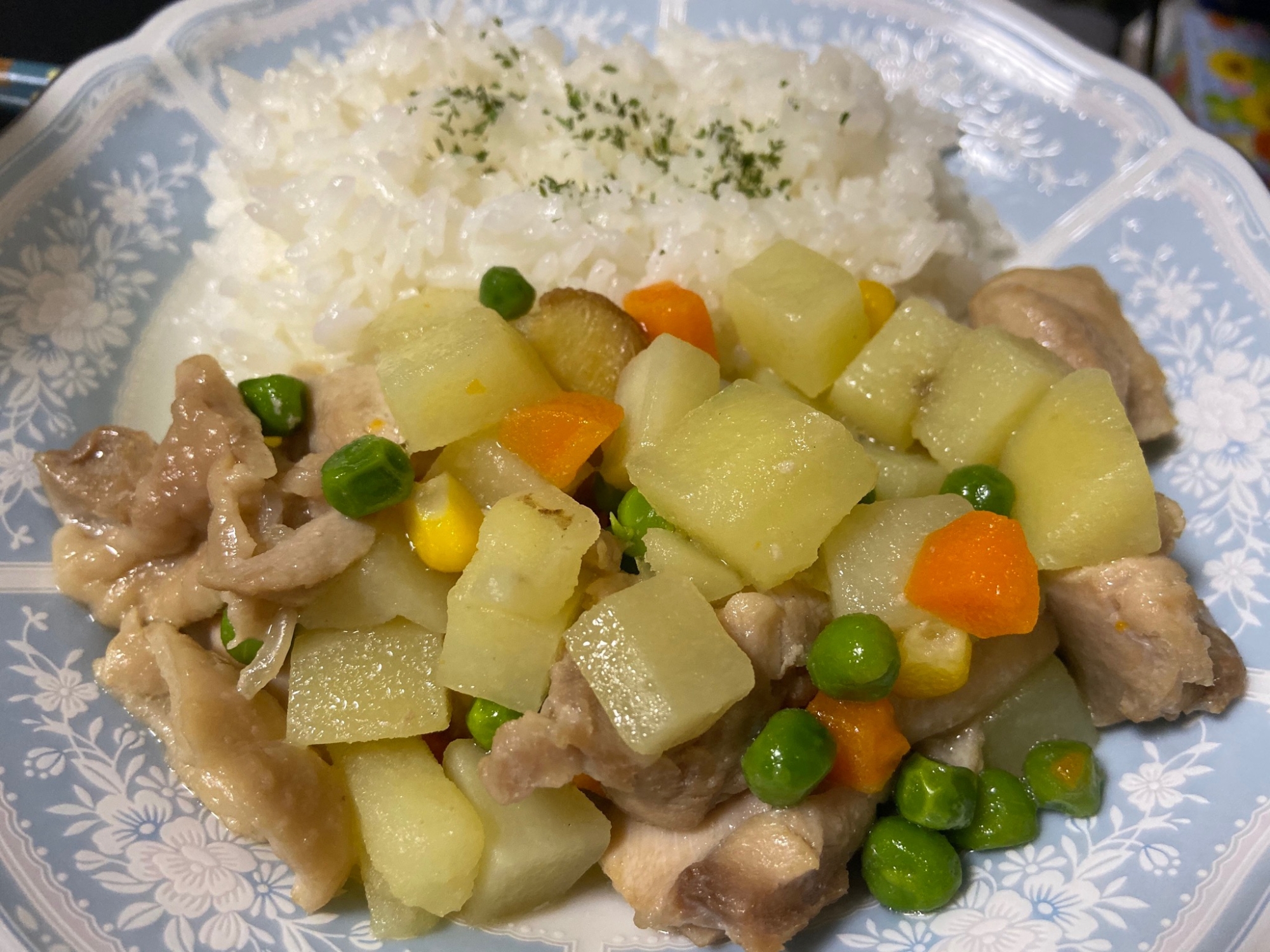 じゃがいもとチキンの生姜煮物