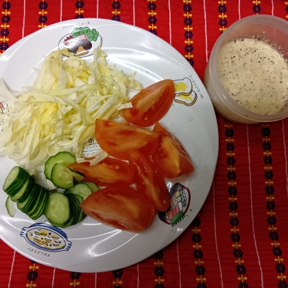 サラダ菜とレタスとトマトときゅうりのサラダ