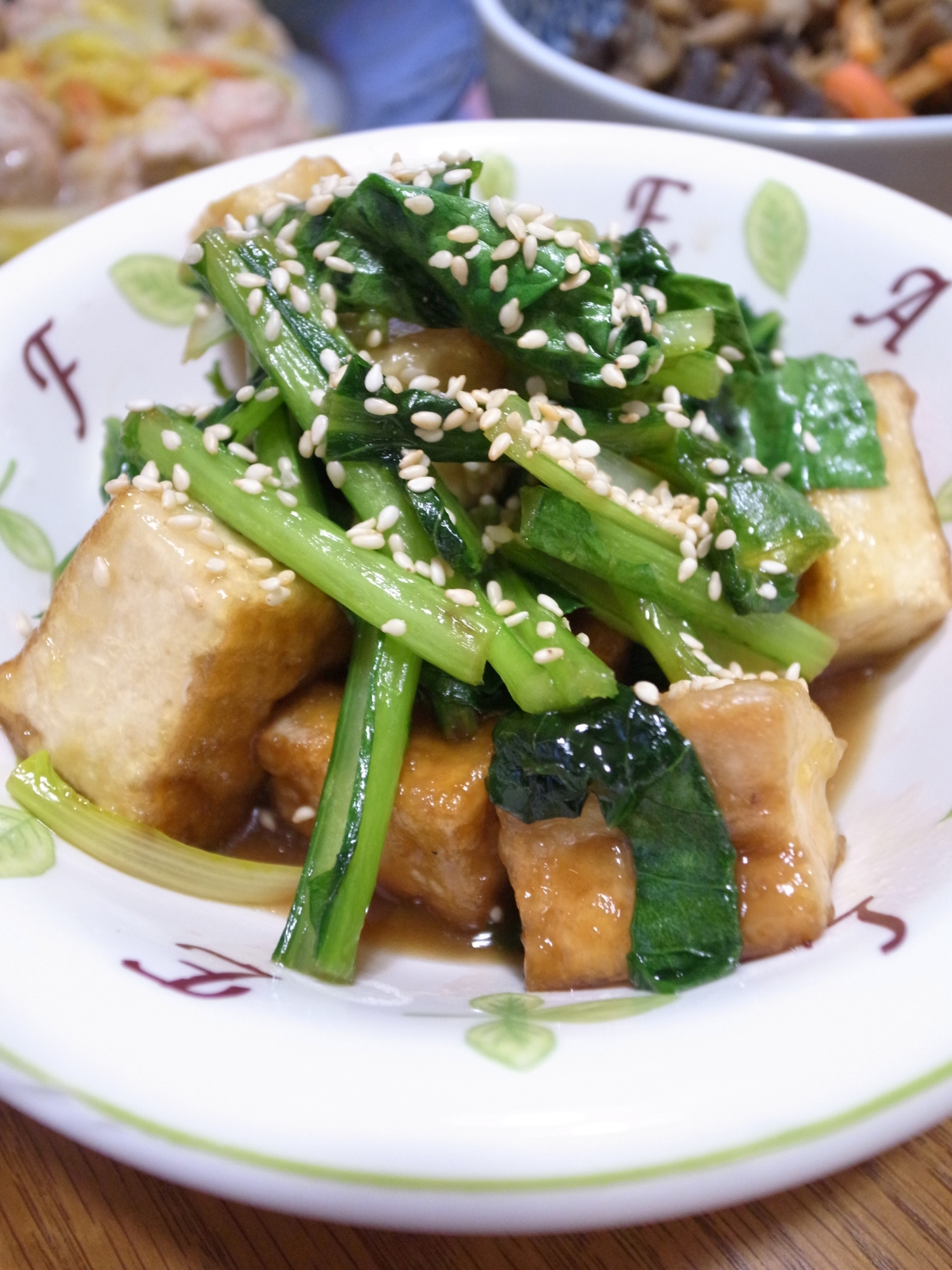 厚揚げと小松菜の照り焼き炒め