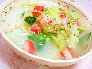 味覇で❤カニかま青梗菜とお葱の中華風ミルク粥❤