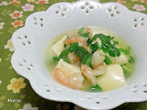 えびとにらのあんかけ豆腐