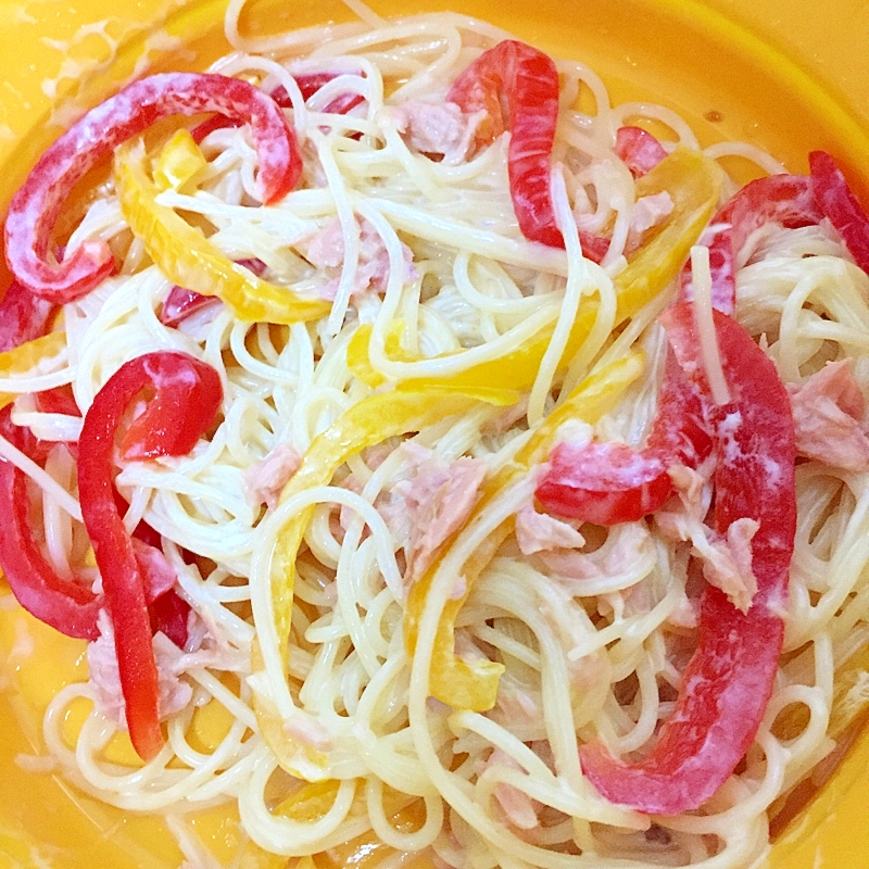 パプリカとツナのスパゲティサラダ♡