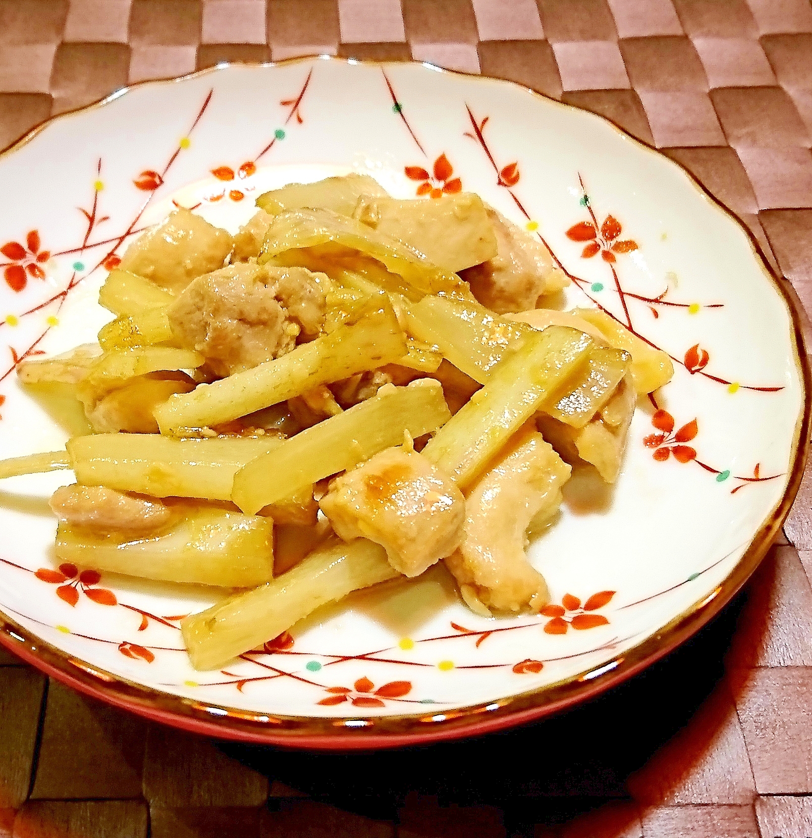 うどと鶏肉の味噌炒め