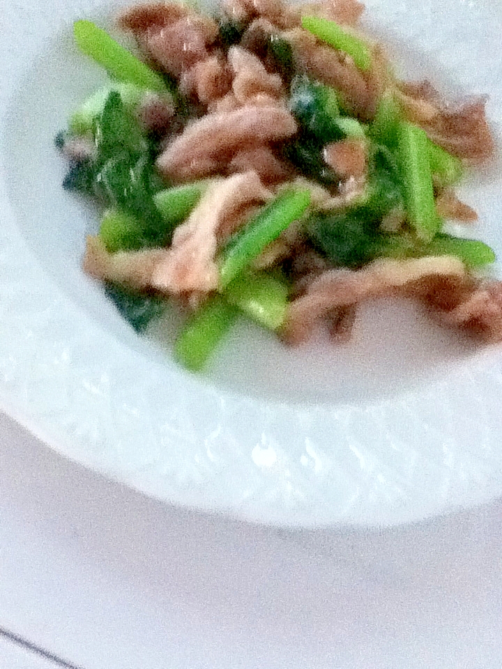 豚コマ肉と小松菜のニンニク醤油炒め レシピ 作り方 By Maybee 楽天レシピ