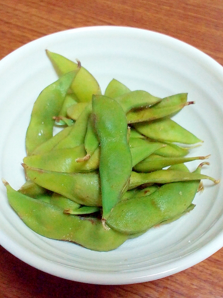 少しの水で茹で枝豆