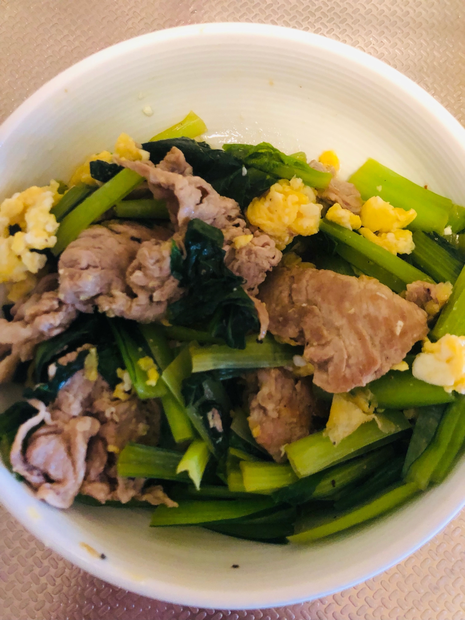 小松菜と豚肉の卵炒め