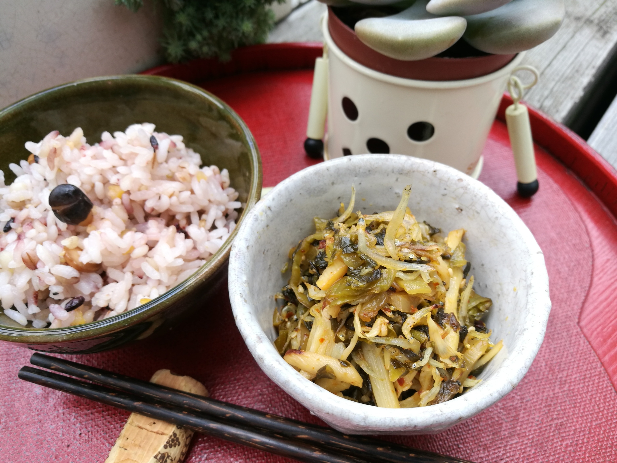 高菜のメンマとちりめんじゃこピリ辛油炒め