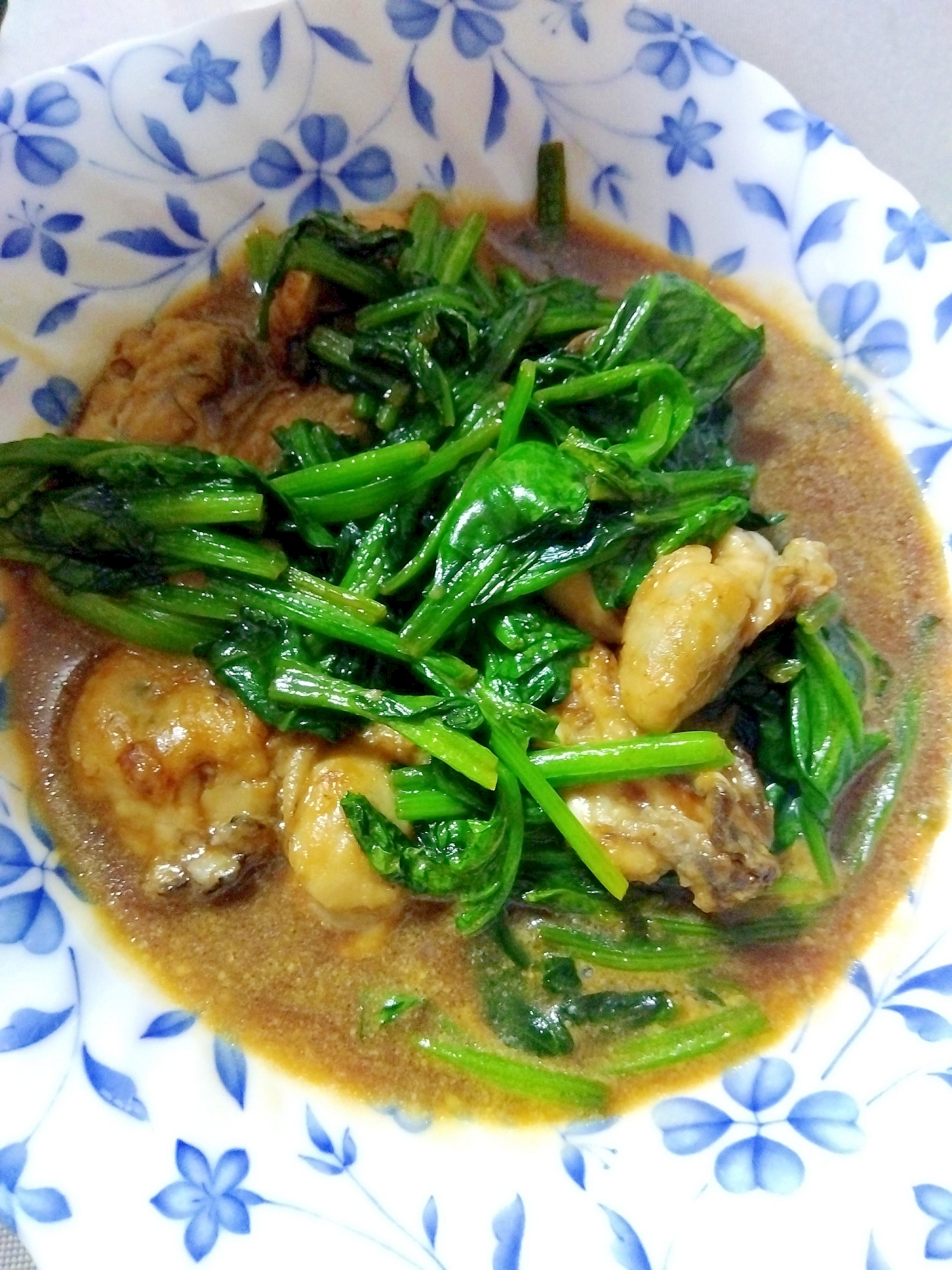 牡蠣とほうれん草の中華炒め＋＋