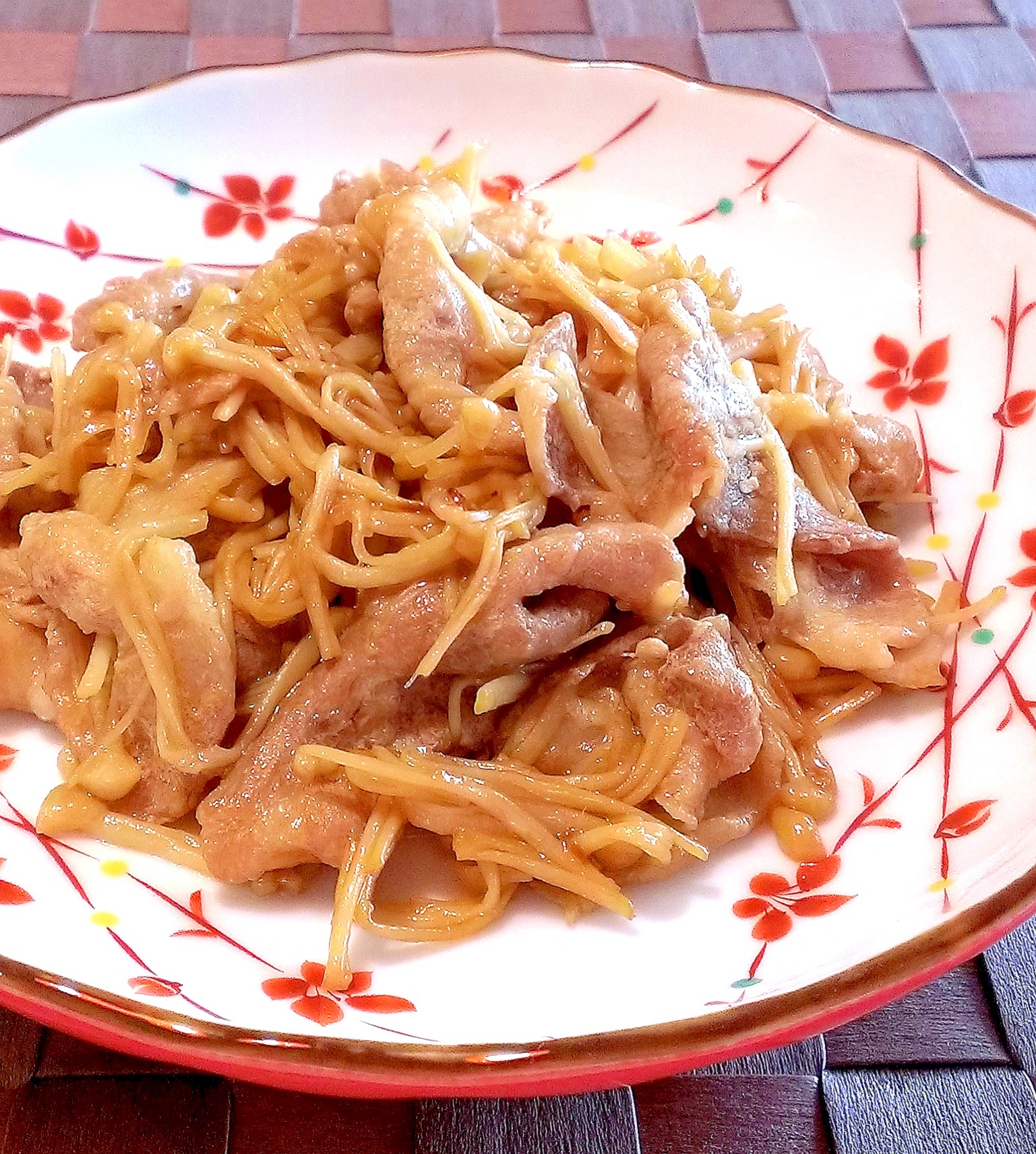 豚肉とえのきの生姜醤油炒め