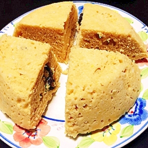 シリコンボウルで黄な粉＆レーズン蒸ケーキ