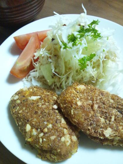 パン粉が少し焦げちゃいましたが…^_^;美味しくいただきました☆
罪悪感なく食べられて、お腹も満足♪ごちそうさまでした！