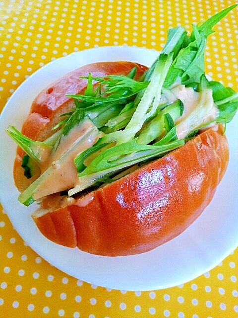 ✿水菜ときゅうりの豆腐オーロラソースサンド❤