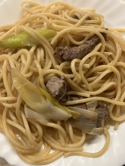 牛肉と長ねぎのパスタ