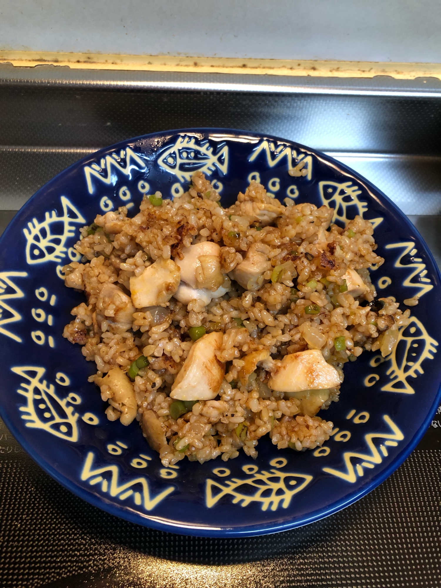 鶏肉とニンニクの芽のケイジャン炒飯^_^