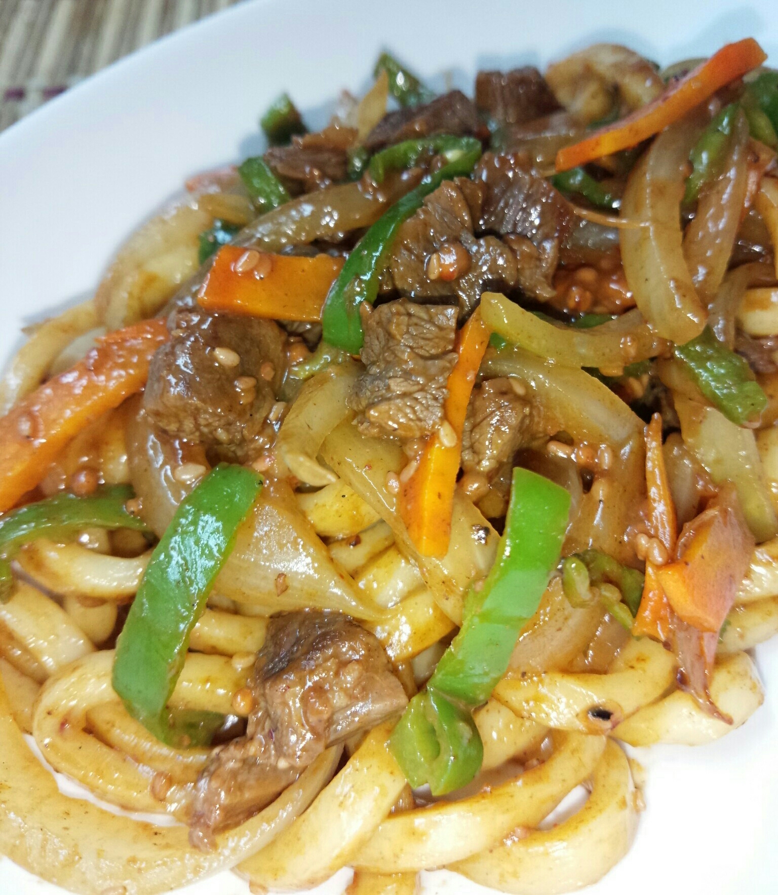 タレ付きお肉で焼きうどん☆