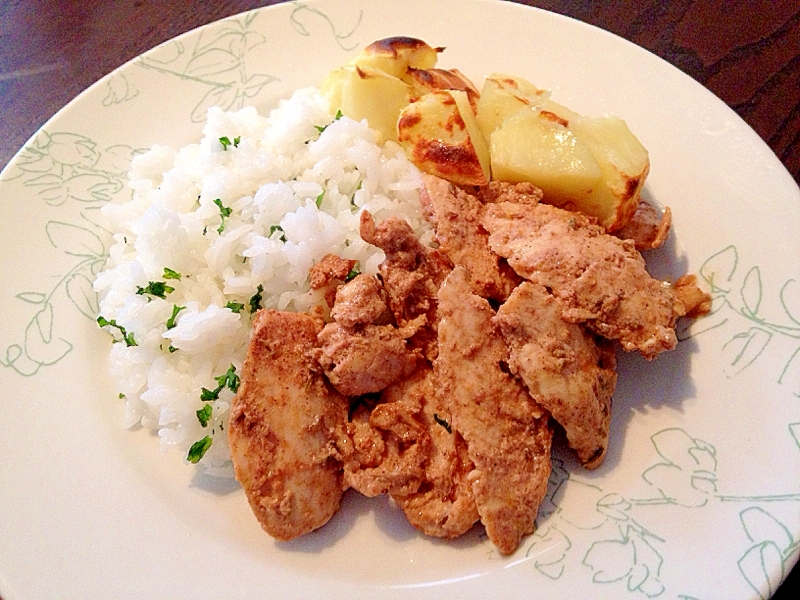 鳥のケバブ風ご飯〜グリルポテト添え