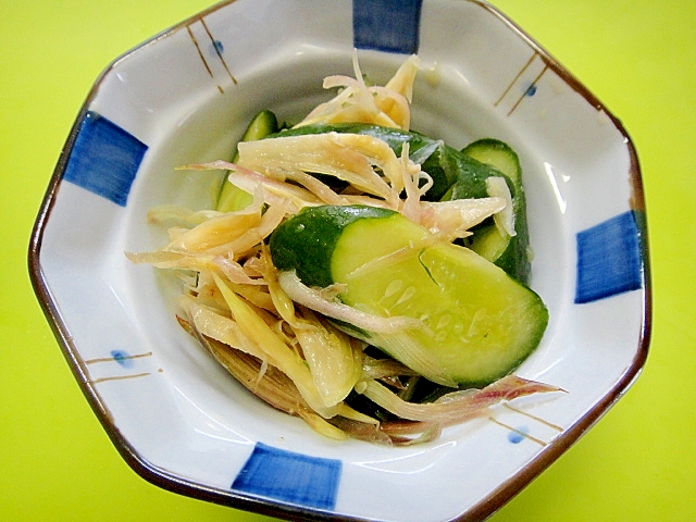 きゅうりとミョウガのわさび麺つゆ漬け