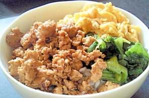 ささっと出来て、ボリュームたっぷり三色丼