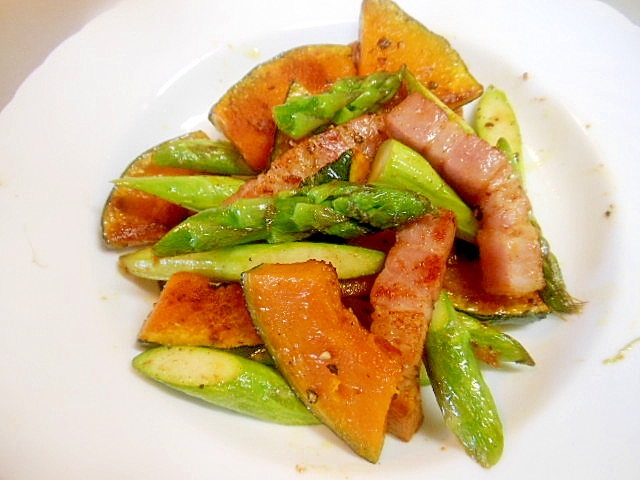 おつまみに かぼちゃ アスパラ ベーコンソテー レシピ 作り方 By アルプスの乙女 楽天レシピ