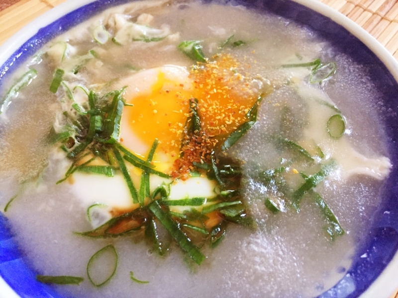 そば湯で！そば湯の落とし卵