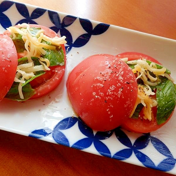 ４分！？カプレーゼ風❤トマトのおつまみサラダ♪