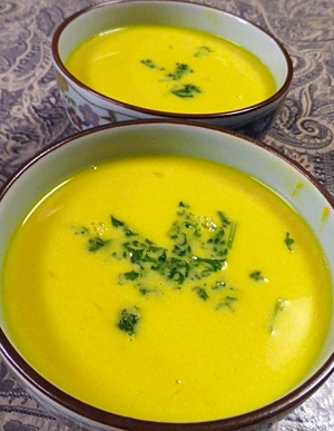 バター炒めかぼちゃの冷やし豆乳スープ