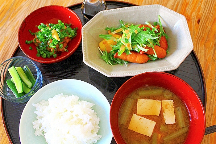 水菜と揚げジャガのサラダ