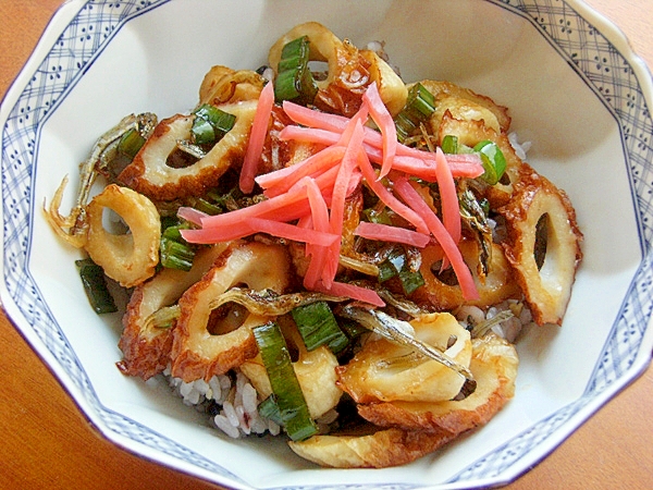 お魚食べてネ！ジャコ＆ちくわ丼♪（焼肉のタレ味）