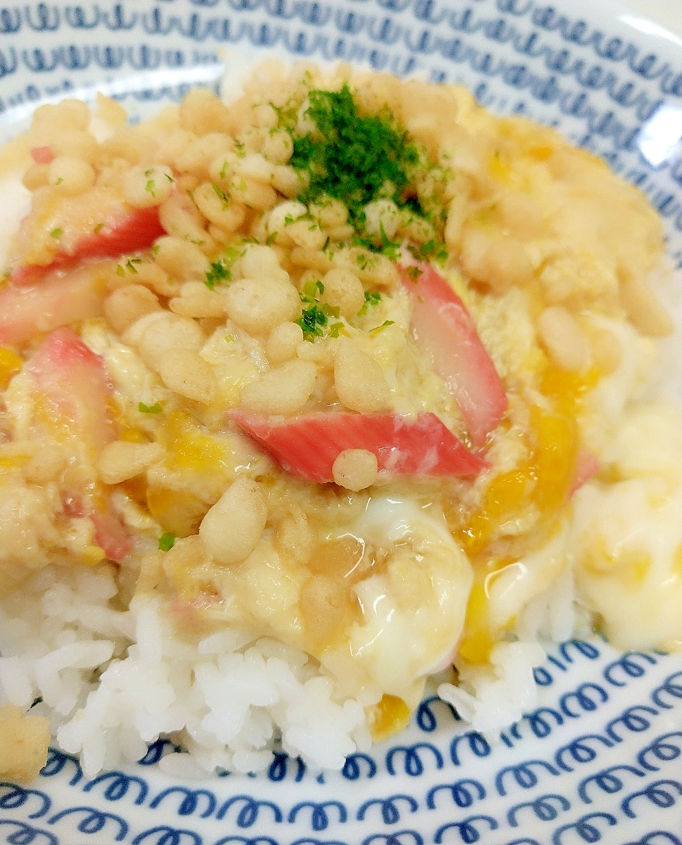 簡単 主婦ランチ 天かすカニかま卵とじ丼 レシピ 作り方 By Acchan66 楽天レシピ