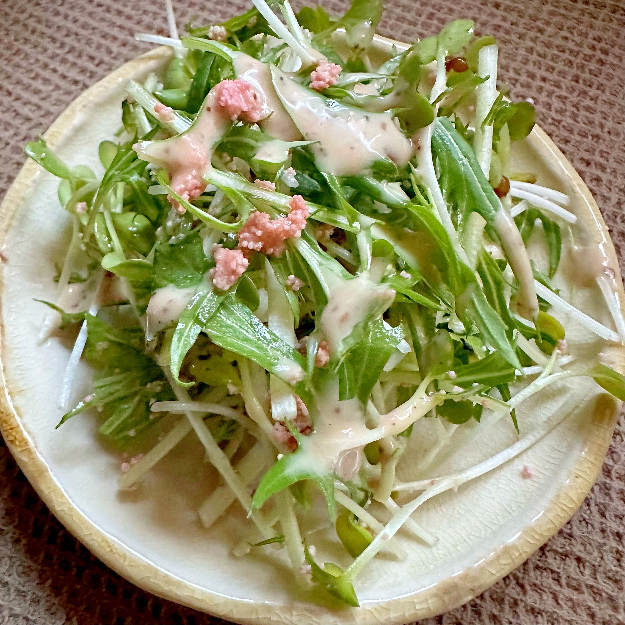 水菜とかいわれのたらこサラダ⋱⚘⋰