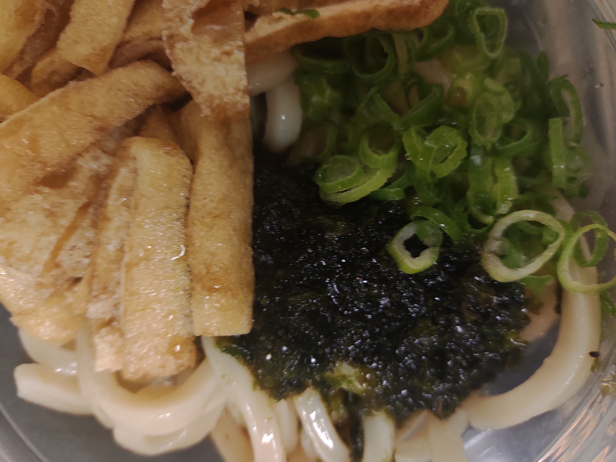 あおさと油揚げとねぎのぶっかけうどん