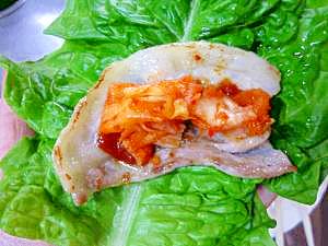 簡単韓国料理　「豚三枚肉の焼肉　サンチュ巻き」