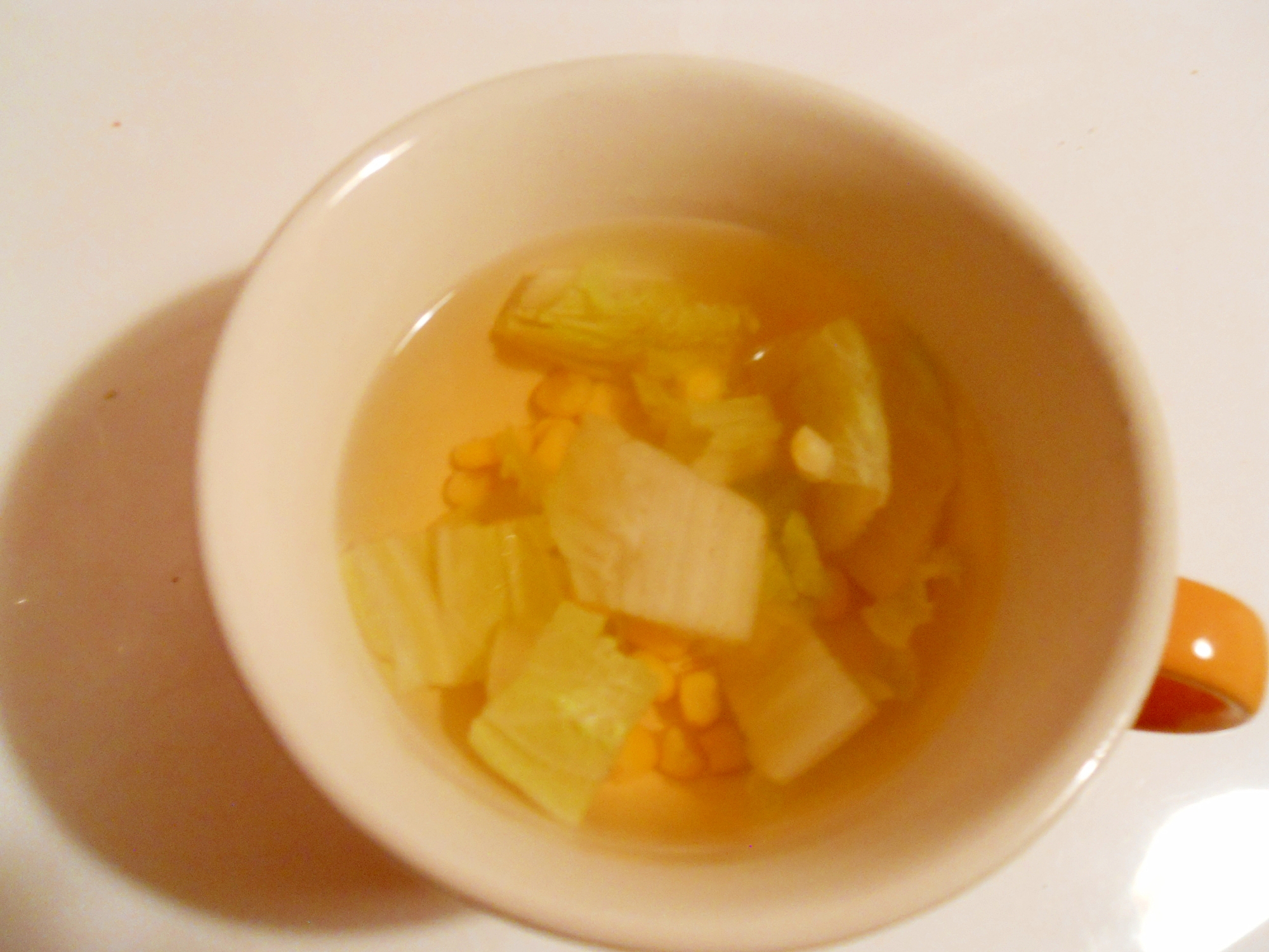 白菜とコーン☆ゆずポン酢＆醤油でスープ