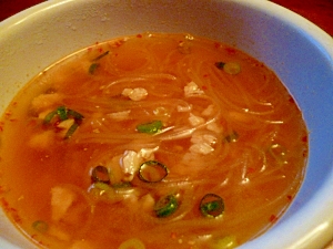 大豆ミートで☆坦々麺みたいな春雨スープ