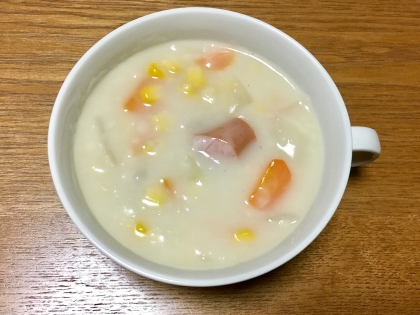 子供が好きなコーン&ウインナーで夕飯に作りました(o^^o)身体が温まって美味しかったです(^ ^)ごちそうさまでした♪