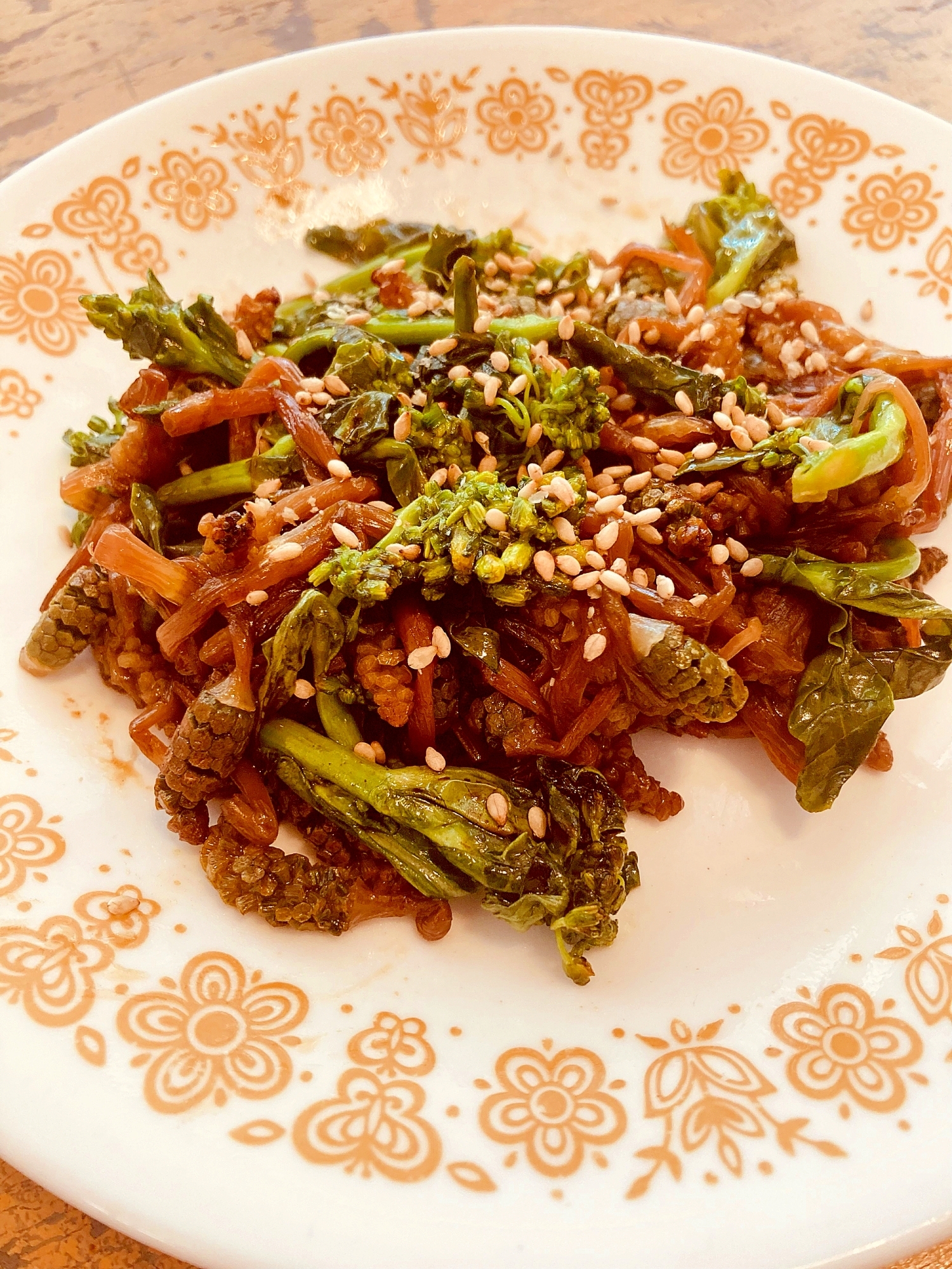 春のにがみ つくしと菜の花のポン酢しょう油炒め