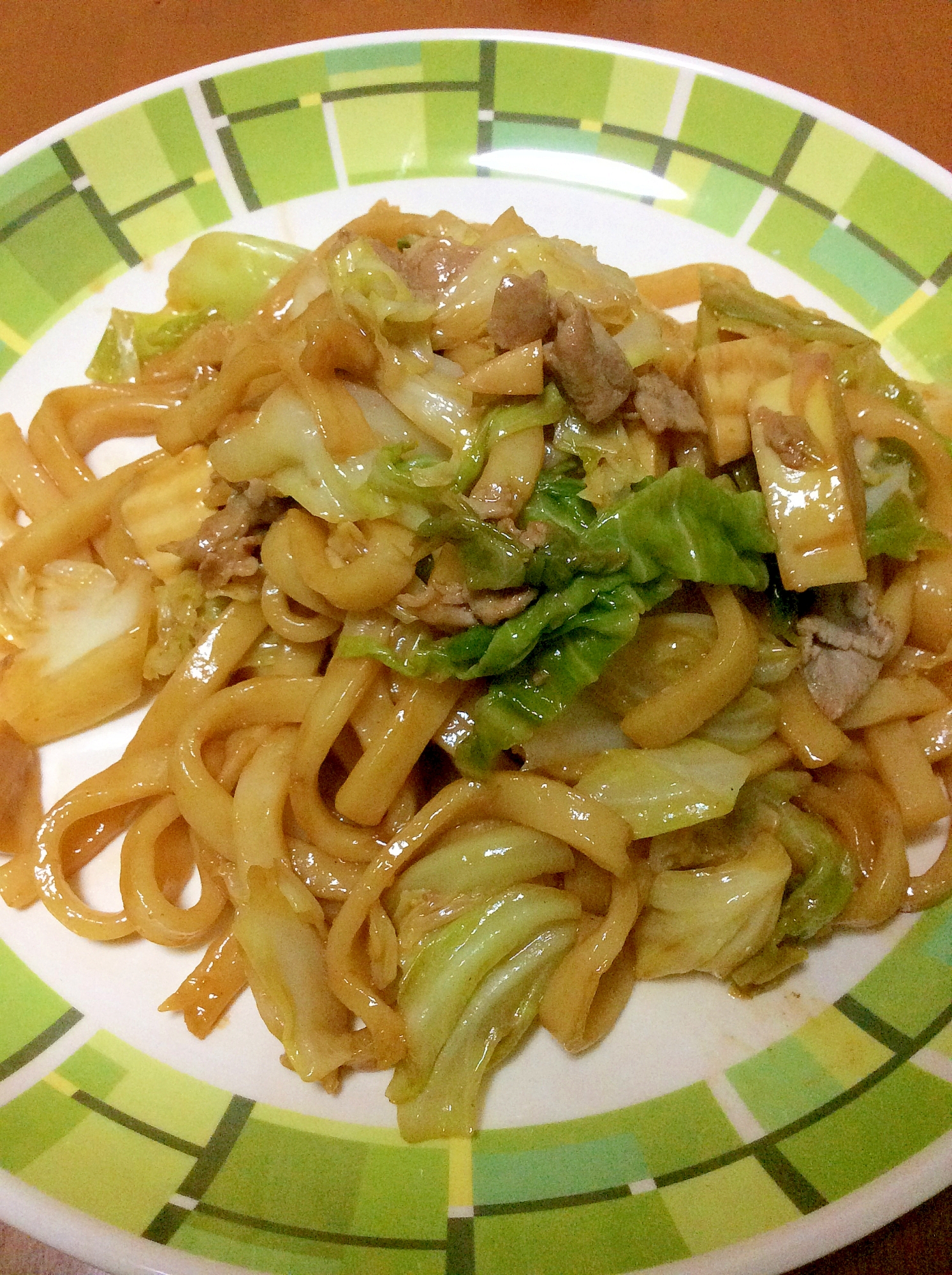 かば焼きのたれとたけのこの焼きうどん