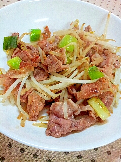 もやしと長ねぎと豚肉の✿ステーキ醤油のたれ炒め❤