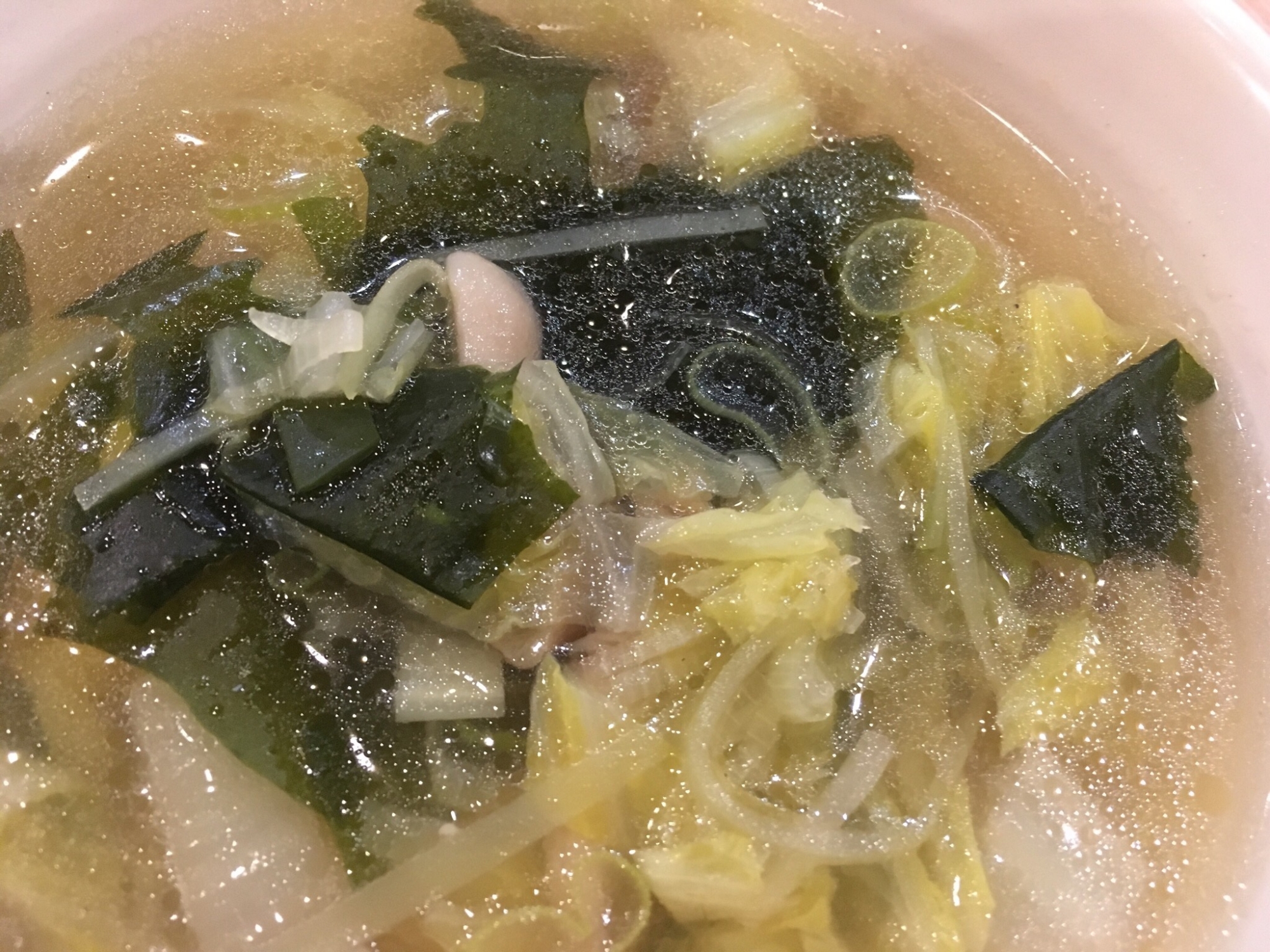白菜とネギとわかめのスープ