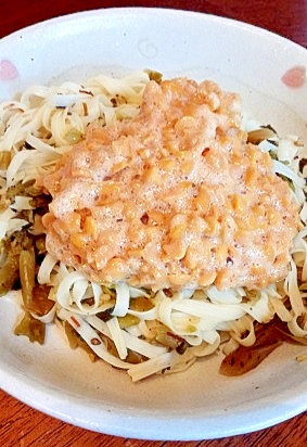 糖質制限 低カロリー 糖質０麺で高菜納豆パスタ レシピ 作り方 By ねこみみ22 楽天レシピ