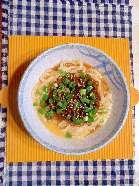 モズクの釜玉うどん♪