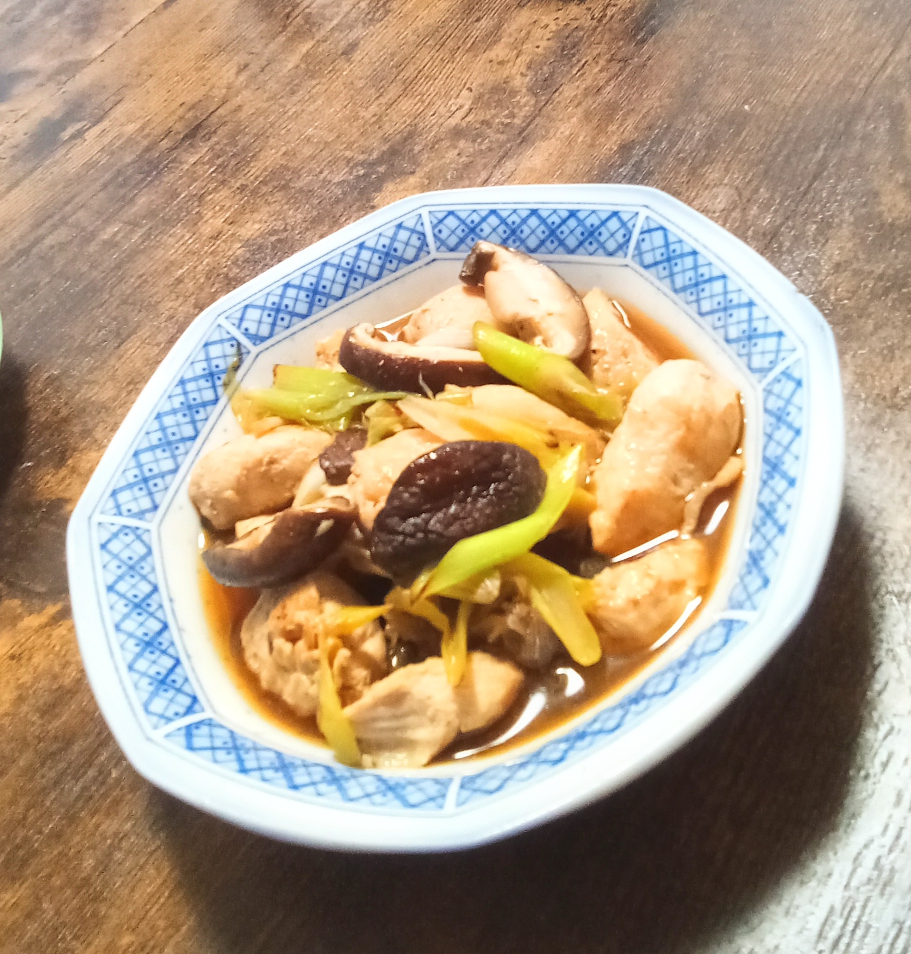 ささみ・長ネギ・しいたけのめんつゆ炒め煮