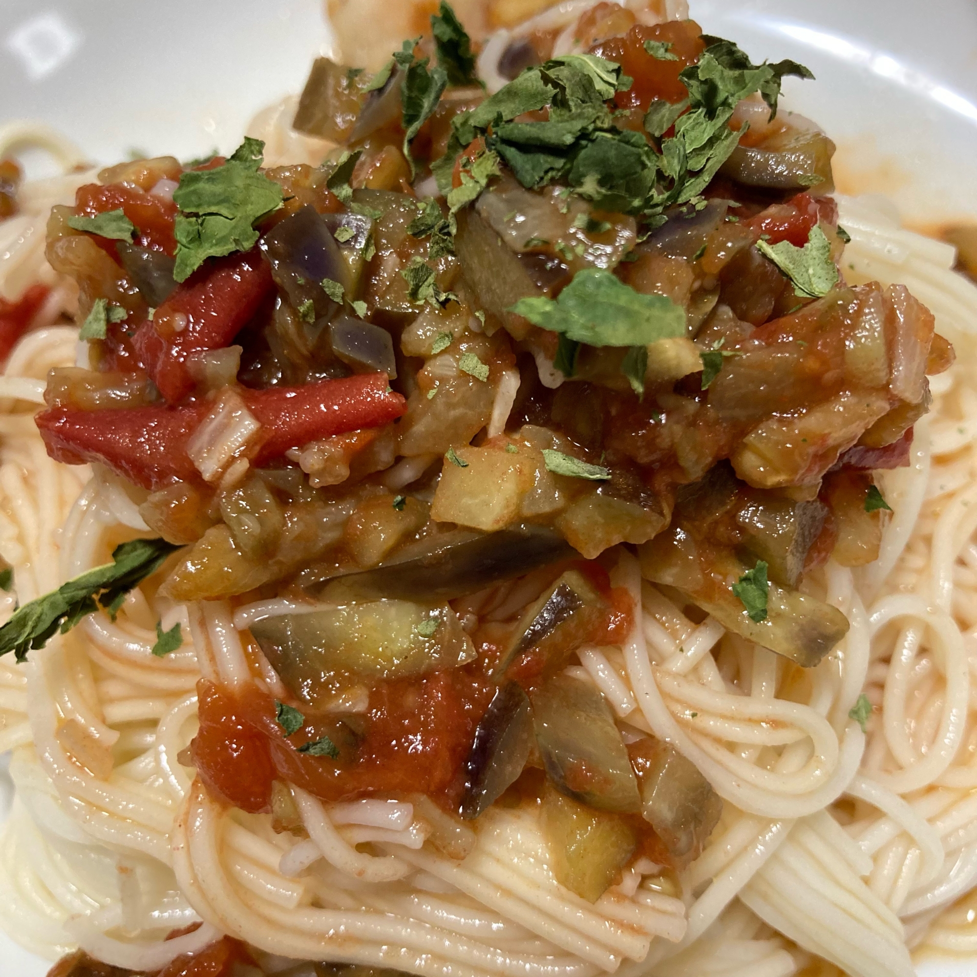 ナスとトマトの冷やしそうめん