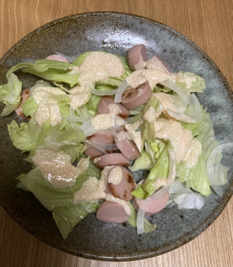 明太子マヨドレッシングで魚ニソとレタスのサラダ