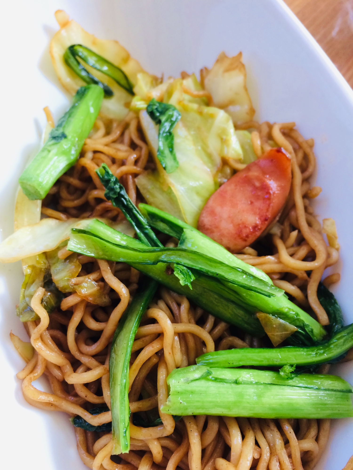 小松菜とウィンナーの焼きそば