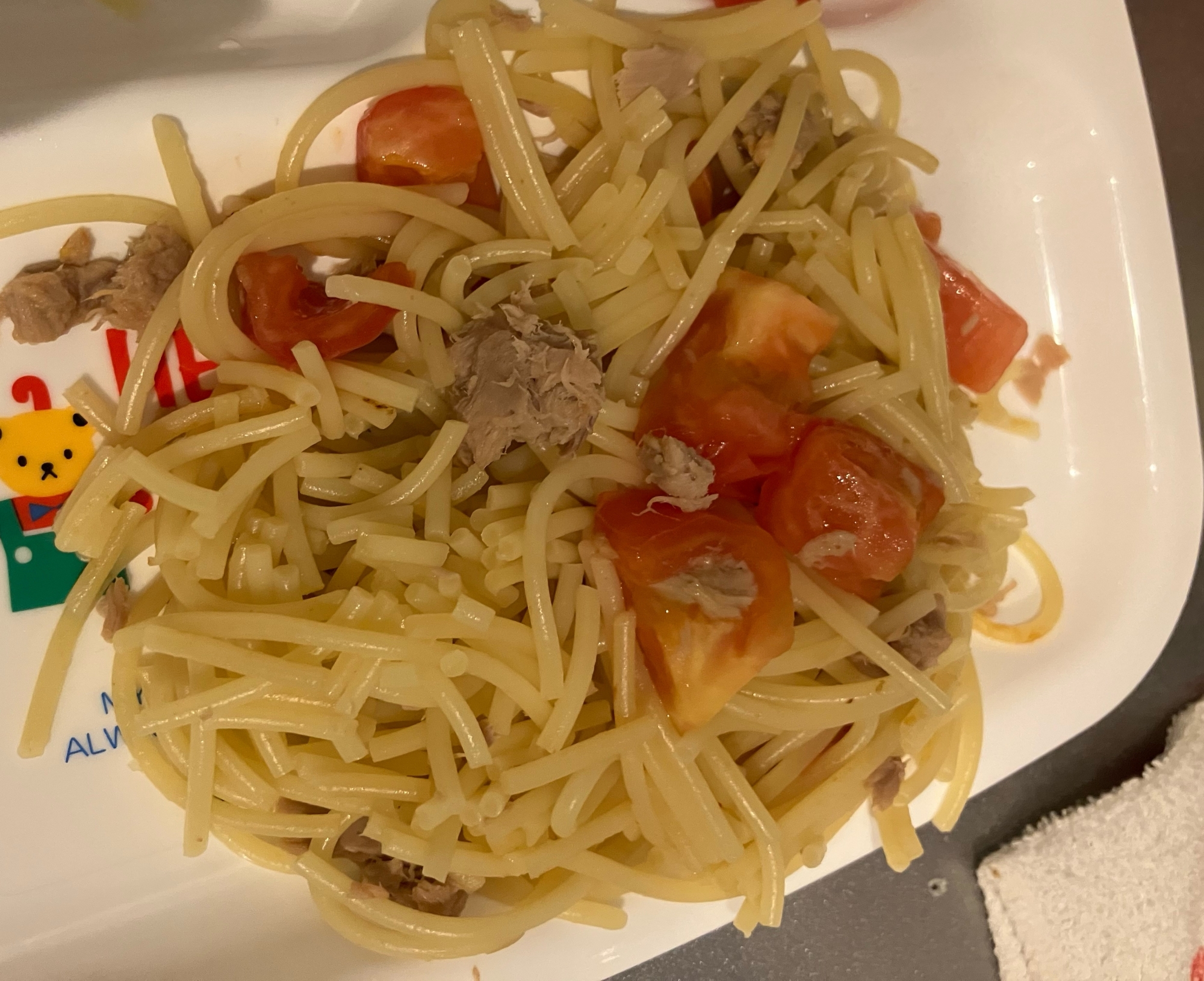 【幼児食】ツナとトマトの和風パスタ